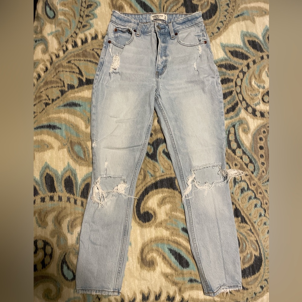 Abercrombie & Fitch Light Blue Distressed Skinny Jeans Curve Love